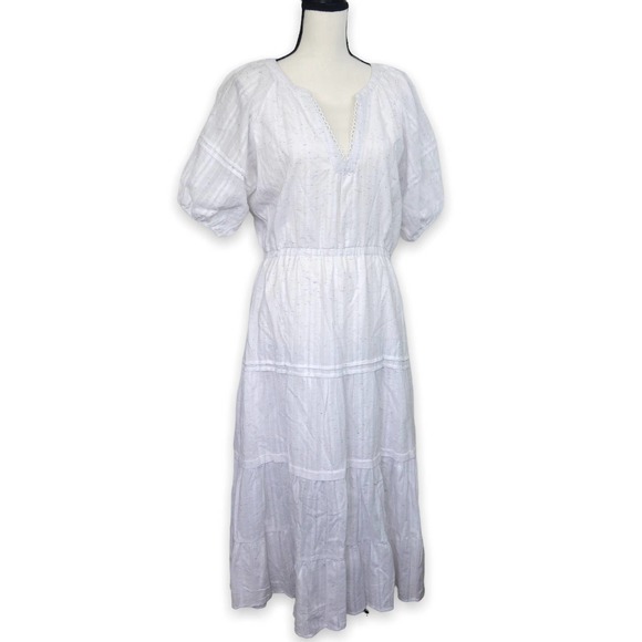 Betsey Johnson Dresses & Skirts - Betsey Johnson Tiered Maxi Dress Sz M NWT White Multicolor Speckled Puff Sleeves